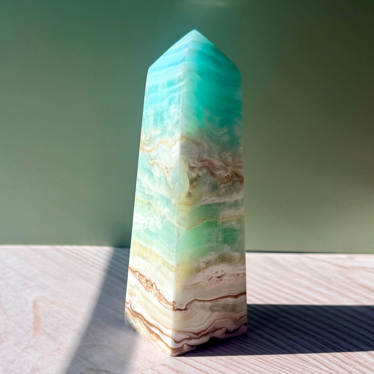 Caribbean Calcite Tower – Soothing Teal Crystal for Calm & Communication