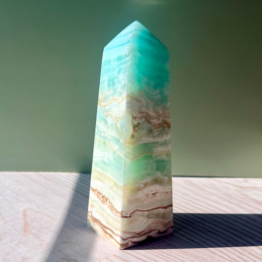 Caribbean Calcite Tower – Soothing Teal Crystal for Calm & Communication