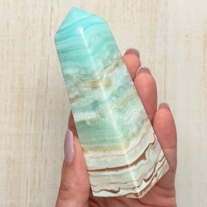 Caribbean Calcite Tower – Soothing Teal Crystal for Calm & Communication
