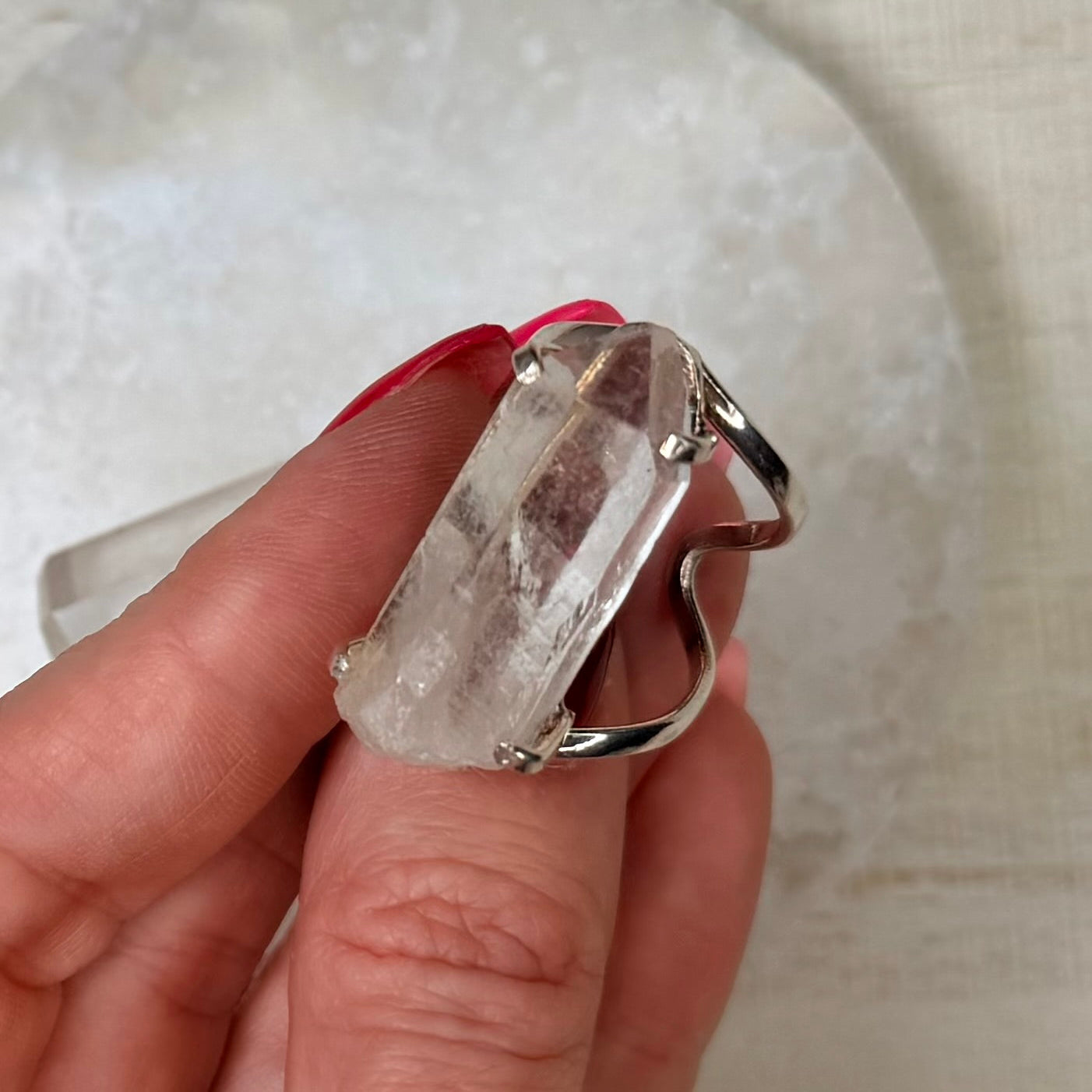Stunning Lemurian Quartz Adjustable Silver Ring from Brazil