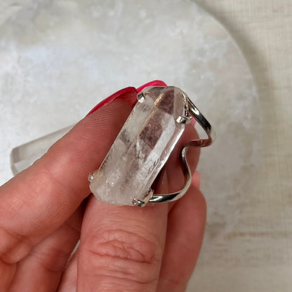 Stunning Lemurian Quartz Adjustable Silver Ring from Brazil