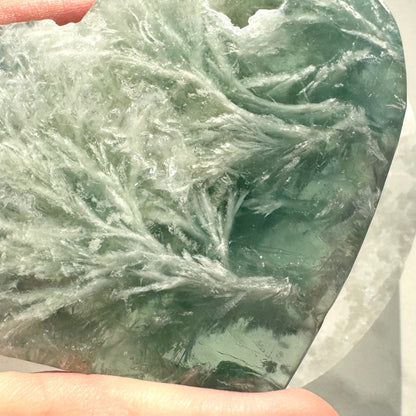 Snowflake Fluorite Heart Carving | Option A