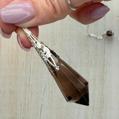 Faceted Crystal Point Pendulum with Silver Filigree Cap | Dowsing & Divination Pendulum