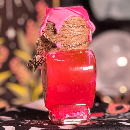 Handmade "Heart's Desire" Glass Kinetic Potion Bottle w/ Rose Quartz Crystals