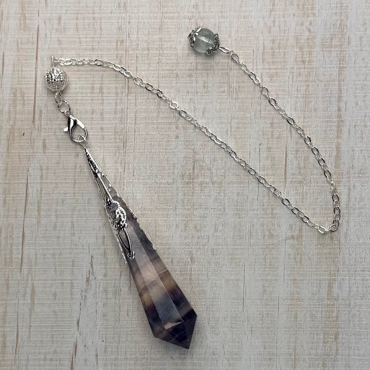 Faceted Crystal Point Pendulum with Silver Filigree Cap | Dowsing & Divination Pendulum