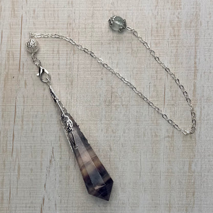 Faceted Crystal Point Pendulum with Silver Filigree Cap | Dowsing & Divination Pendulum