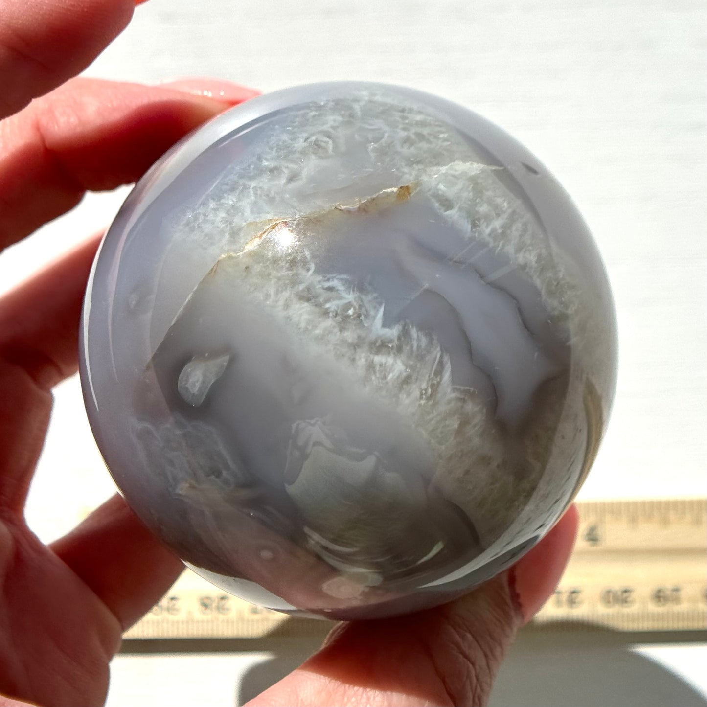 Blue Chalcedony with Flower Agate Sphere from Madagascar