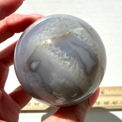 Blue Chalcedony with Flower Agate Sphere from Madagascar