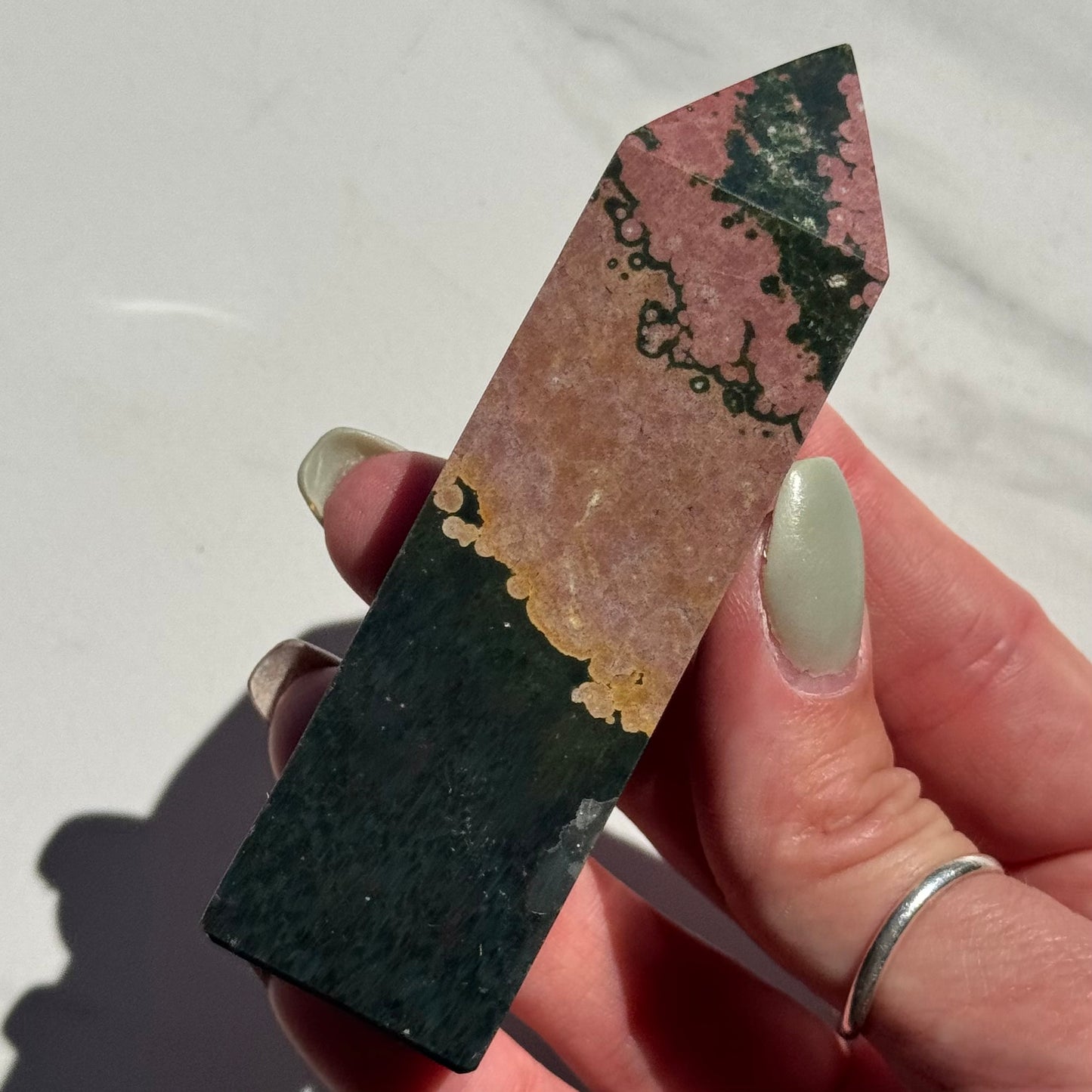Stunning Natural Pink & Green Ocean Jasper Tower | Option B
