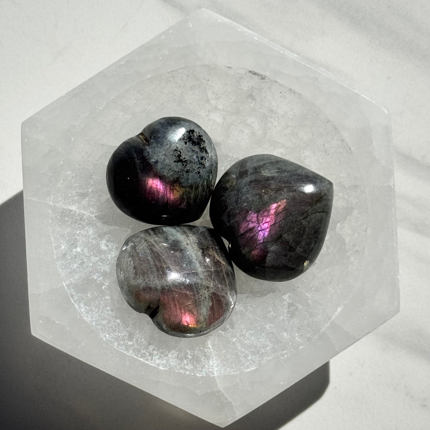 One (1) Small Puffy Labradorite Heart Carving