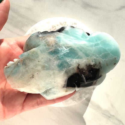 Blue Aragonite Rose Carving