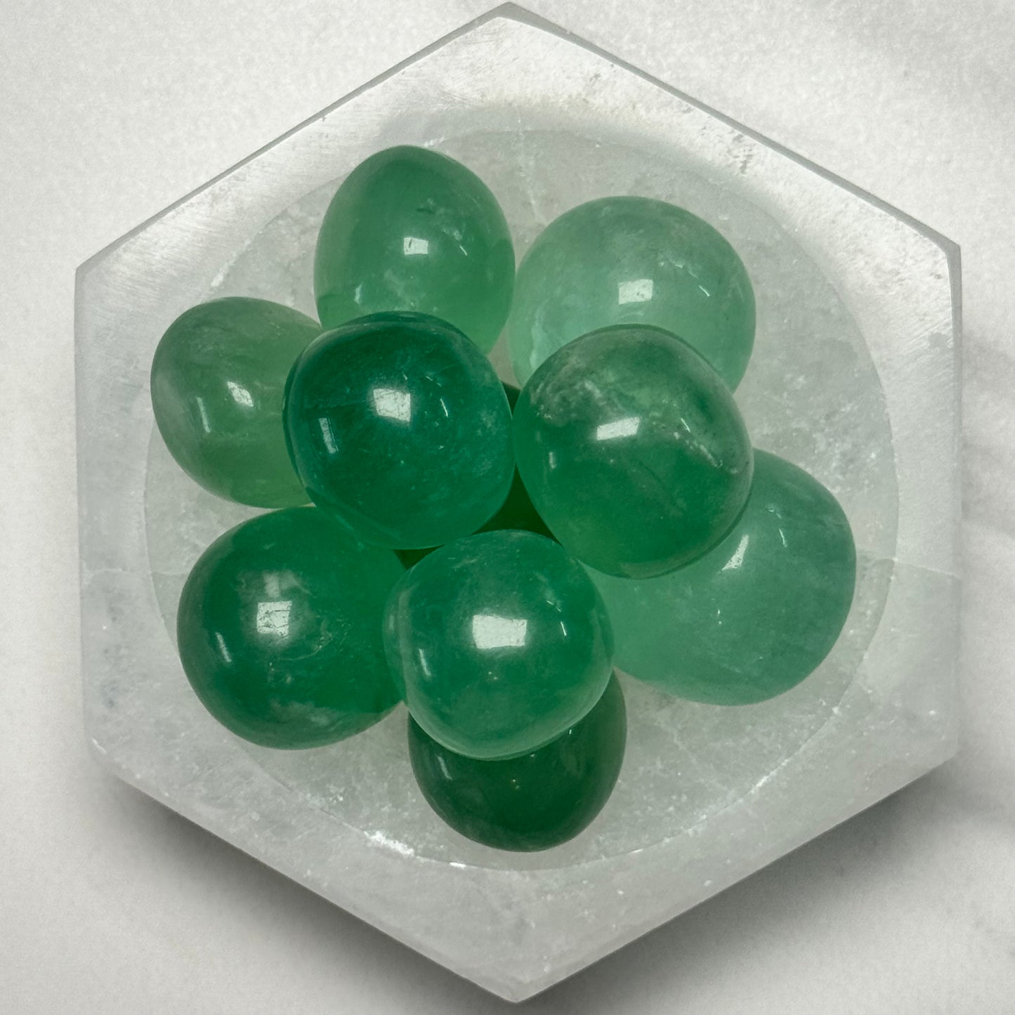 One (1) High Quality "Baja Blast” Green Fluorite Tumble from China