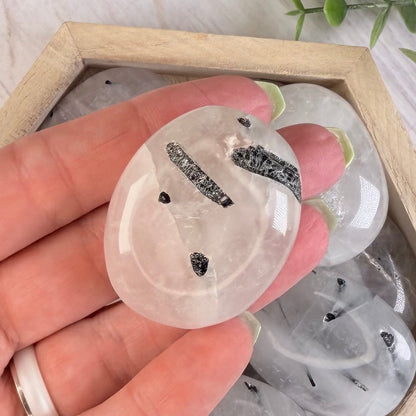 One (1) Tourmalinated Quartz Palm Stone
