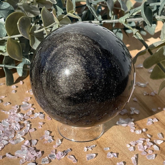 silver sheen obsidian sphere