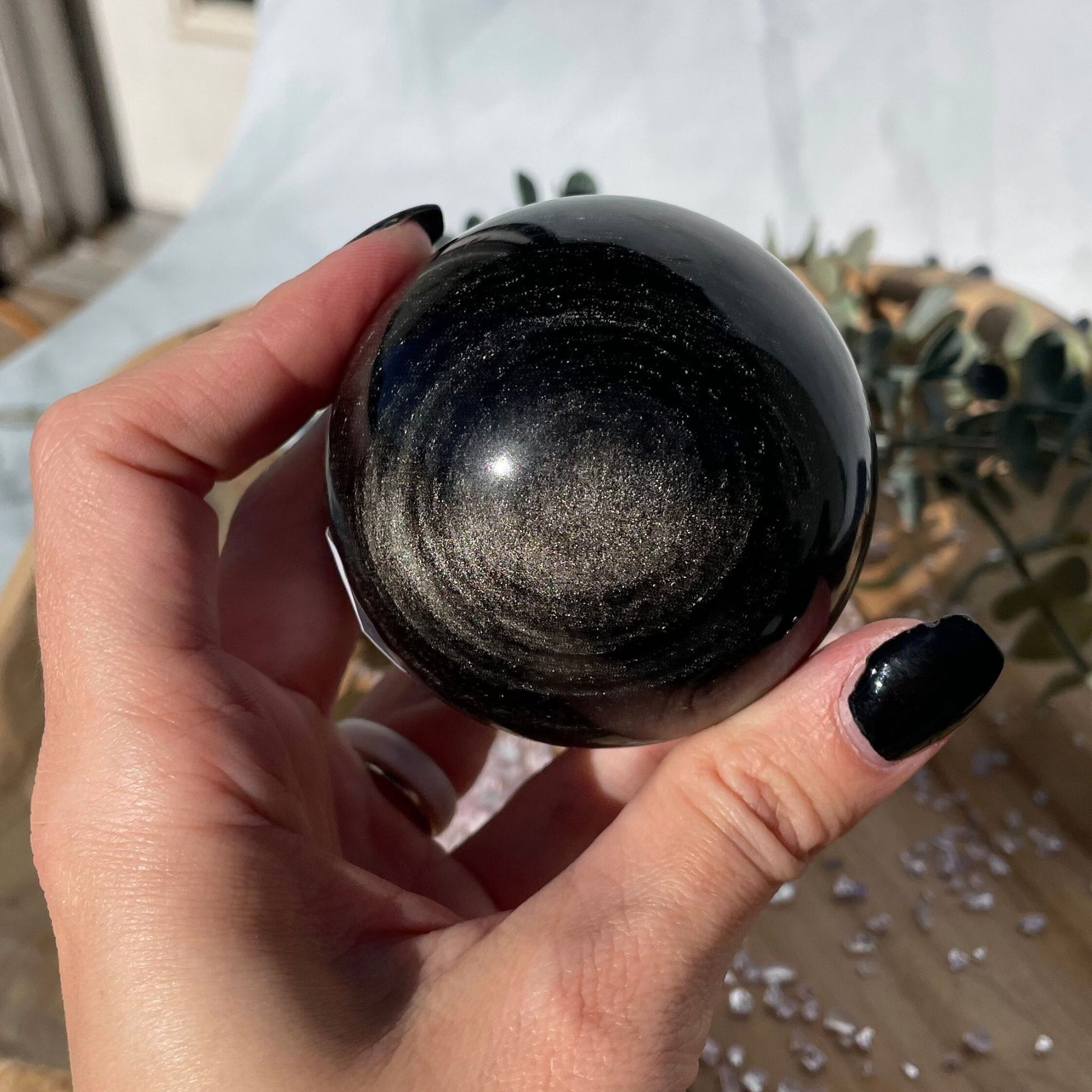 silver sheen obsidian sphere