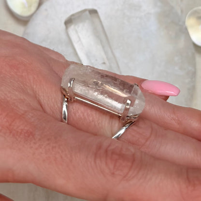 Stunning Lemurian Quartz Adjustable Silver Ring from Brazil