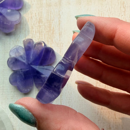 Purple Fluorite Shamrock Carving | Natural Crystal Lucky Charm