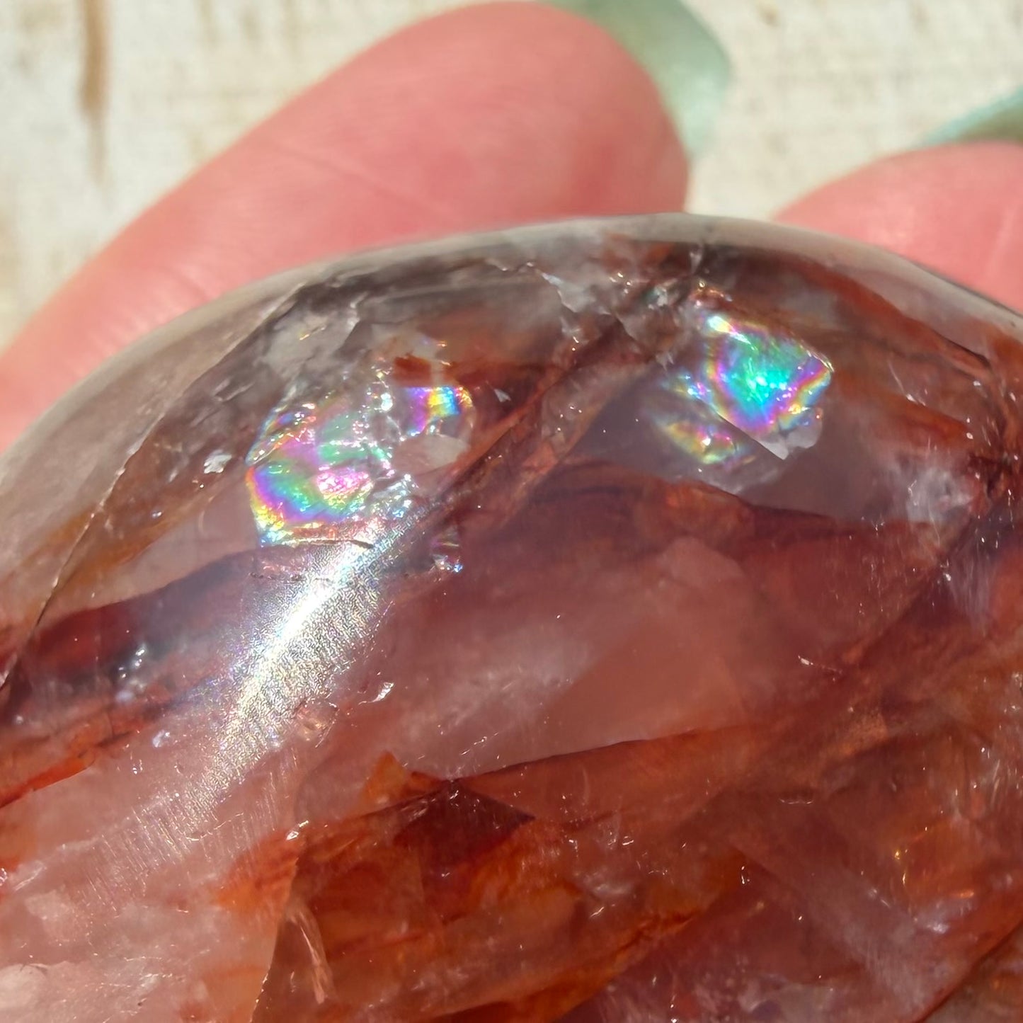 Fire Quartz Palm Stone | Hematoid Quartz | Option E