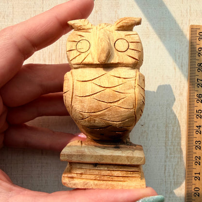 Palo Santo Owl on a Book Carving | Hand-Carved from Peru