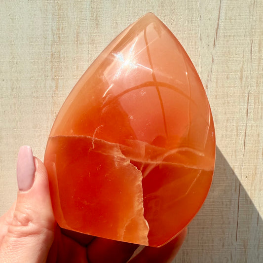 Honey Calcite Flame | Hand-Selected Crystal Carving