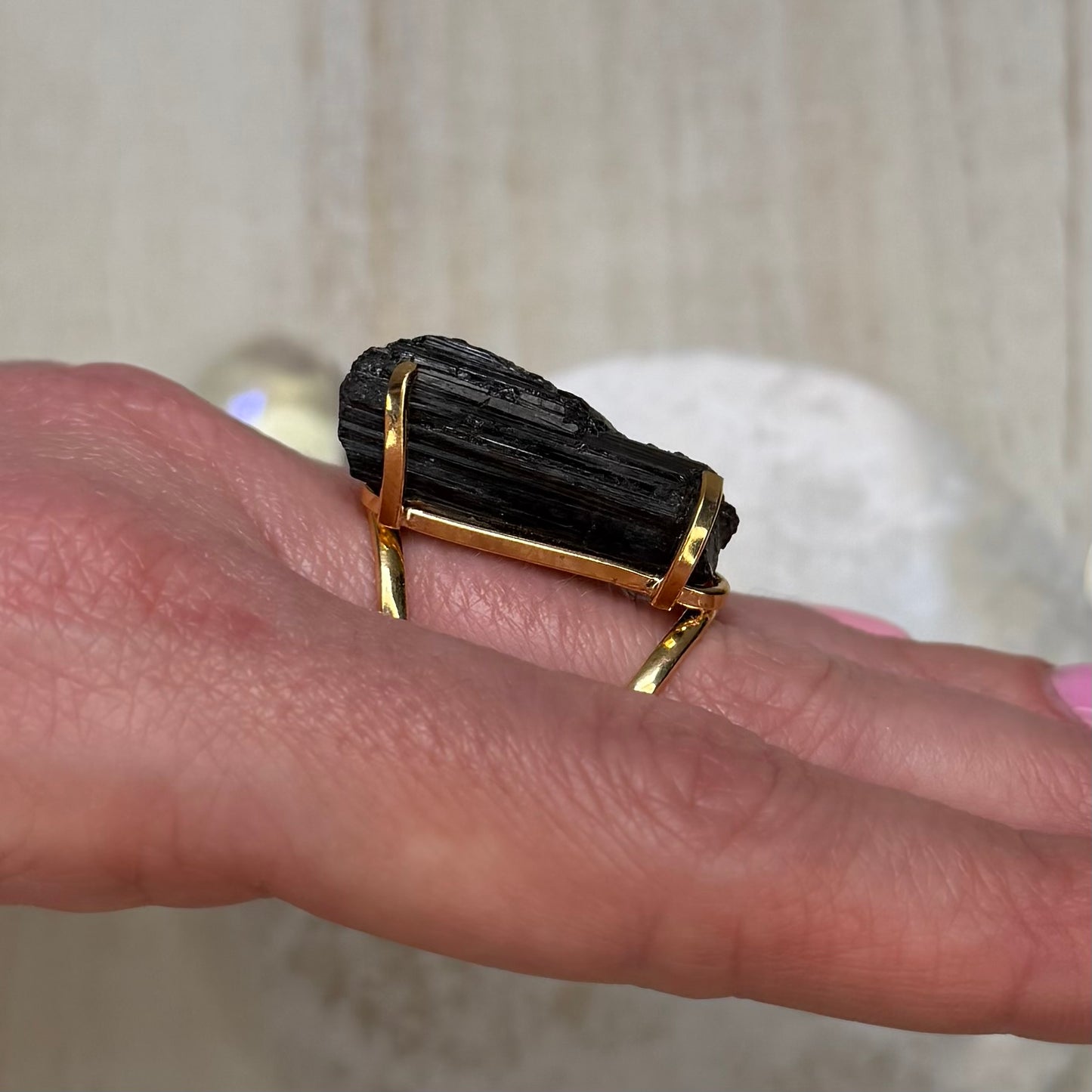 Gorgeous Adjustable Brazilian Raw Black Tourmaline Ring