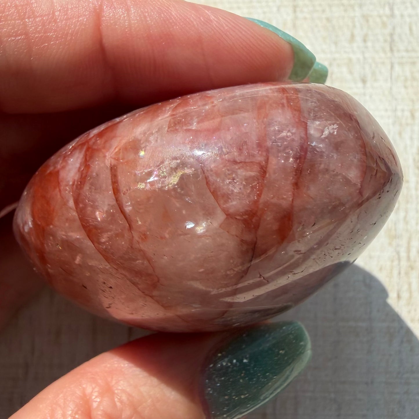 Fire Quartz Palm Stone | Hematoid Quartz | Option J