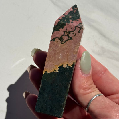 Stunning Natural Pink & Green Ocean Jasper Tower | Option B