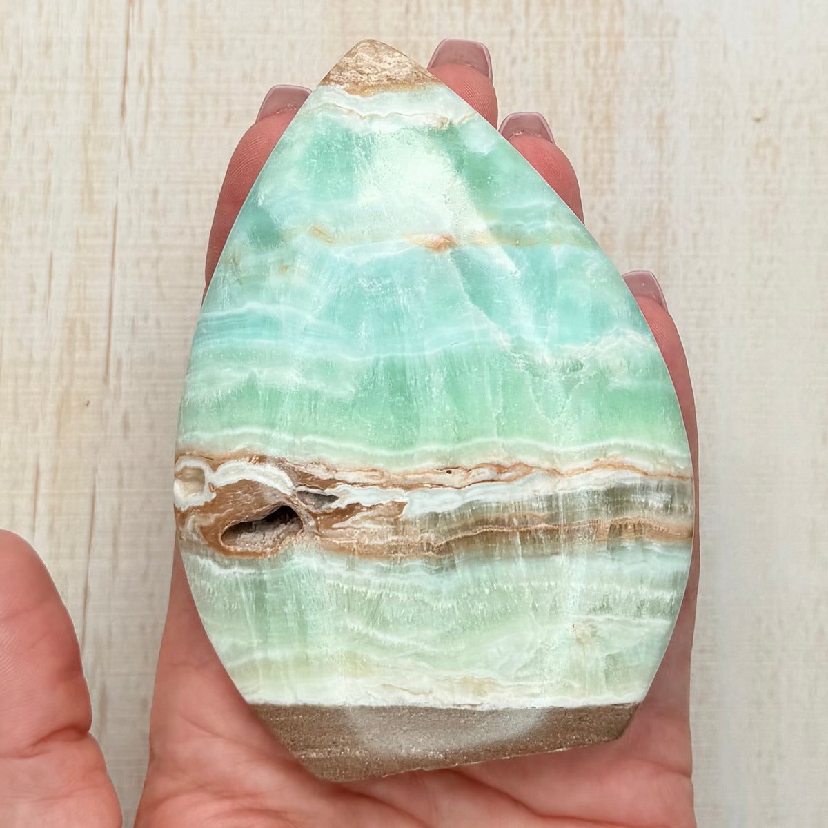 Caribbean Calcite Flame – Soothing Teal Crystal for Calm & Communication