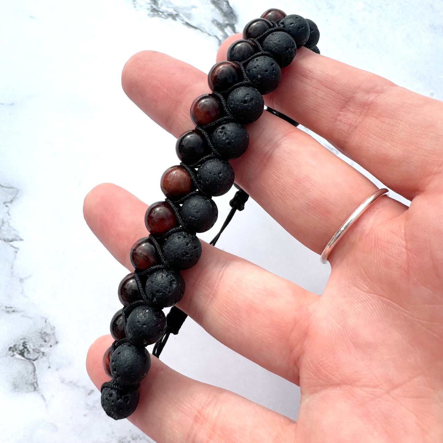 Red Tiger's Eye (Dragon's Eye) with Lava Stone Double Bracelet from China