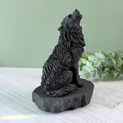 Karelian Shungite Howling Wolf Carving - EMF Protection Statue