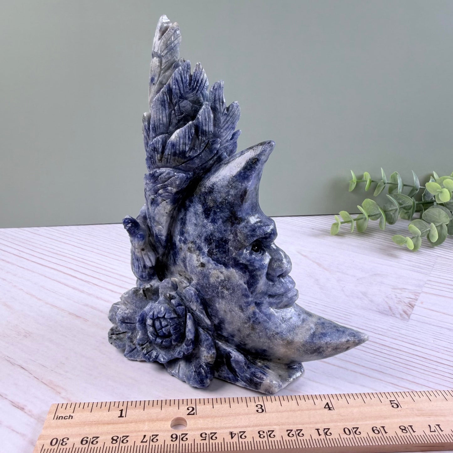 High Quality Sodalite Rooster + Moon Carving