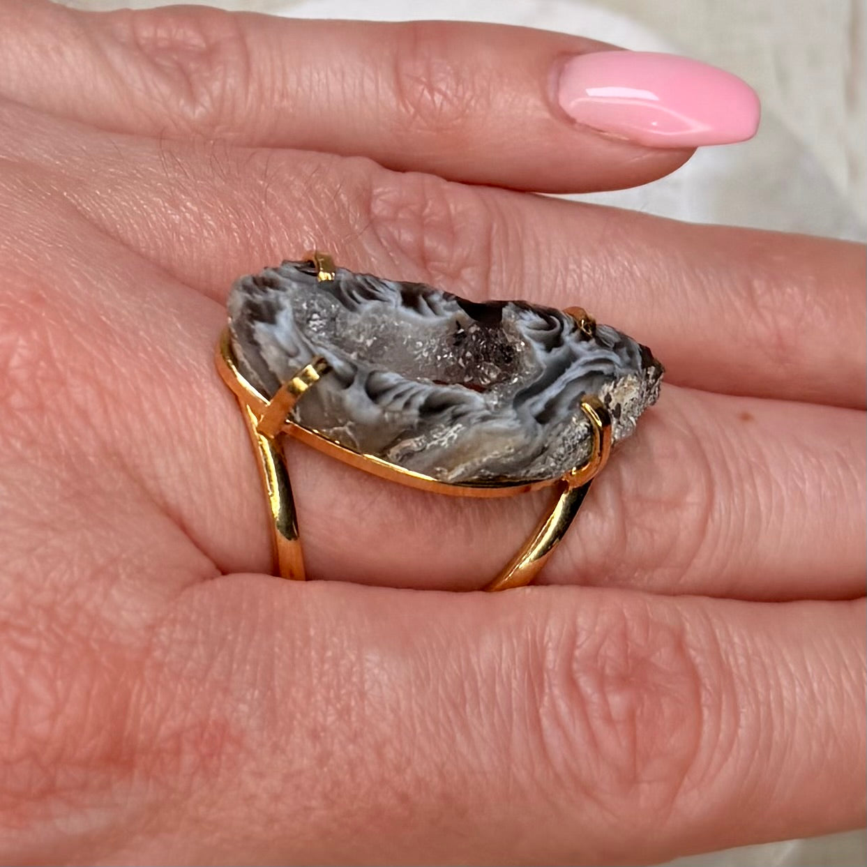 Gorgeous Agate Adjustable Gold Ring from Brazil