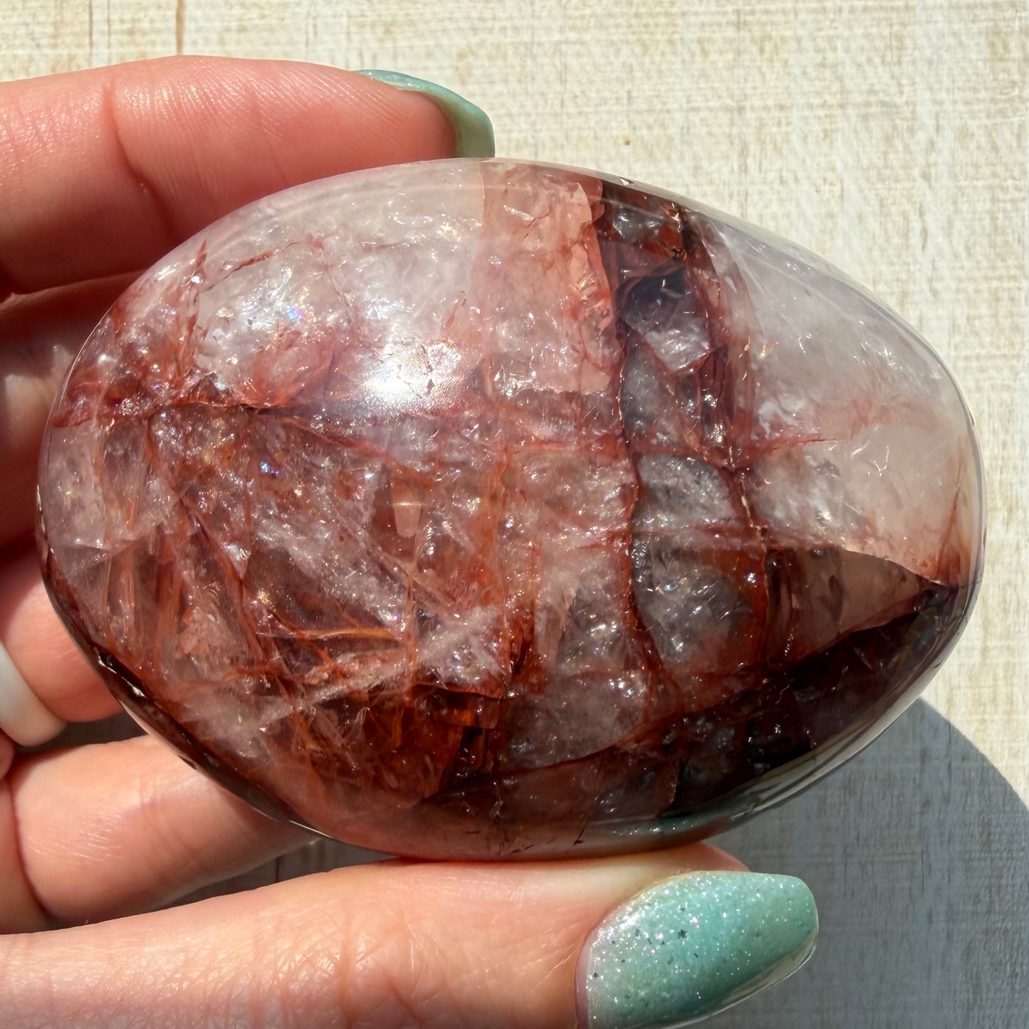 Fire Quartz Palm Stone | Hematoid Quartz | Option H
