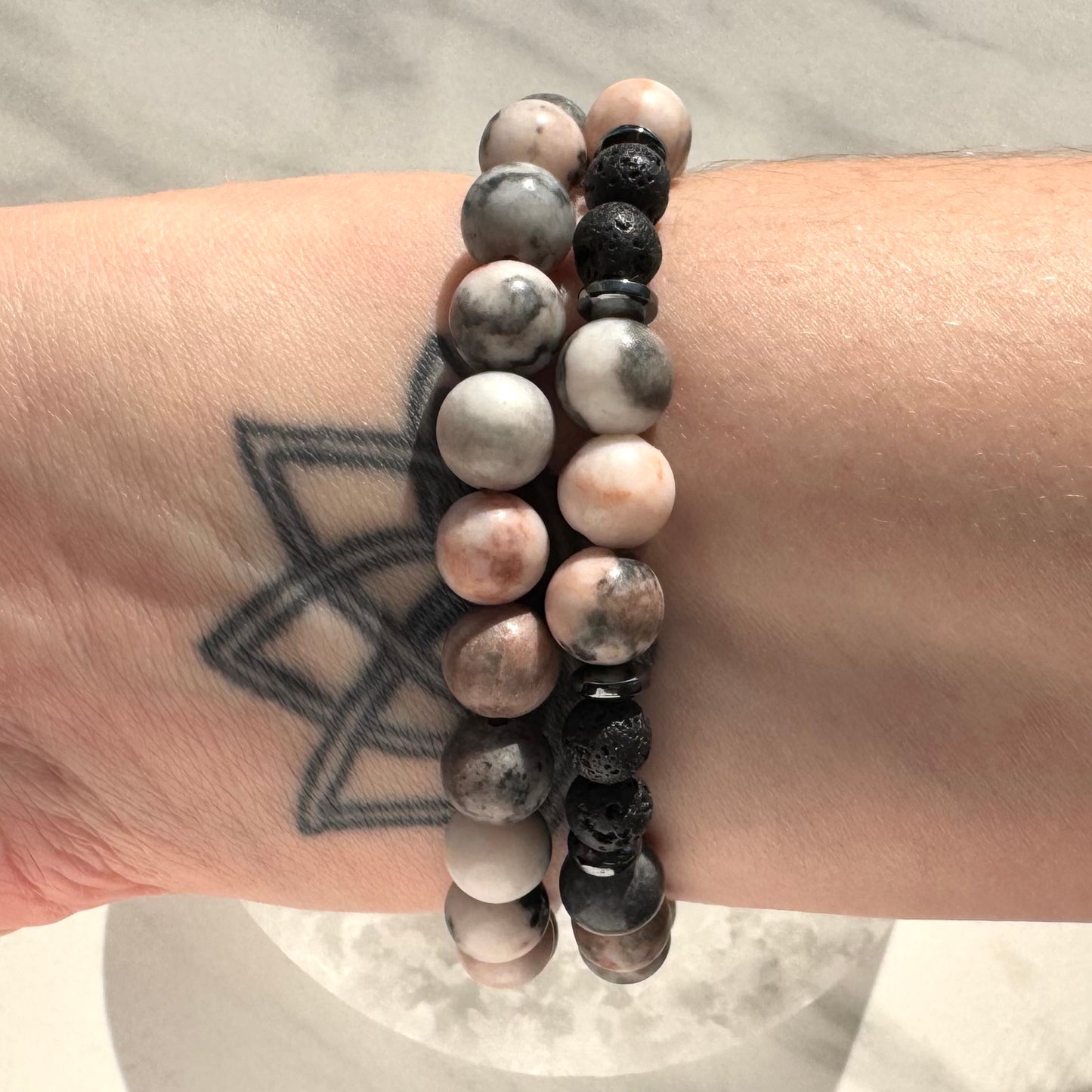 Pink Zebra Jasper w/ Lava Stone Bracelet (8mm Bead)