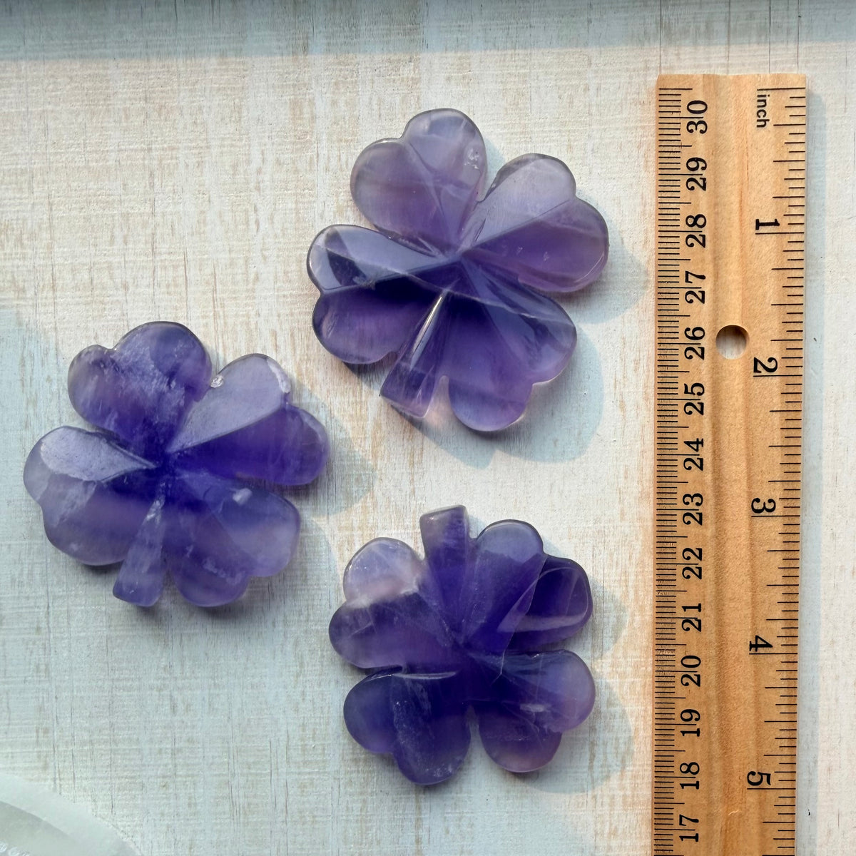 Purple Fluorite Shamrock Carving | Natural Crystal Lucky Charm