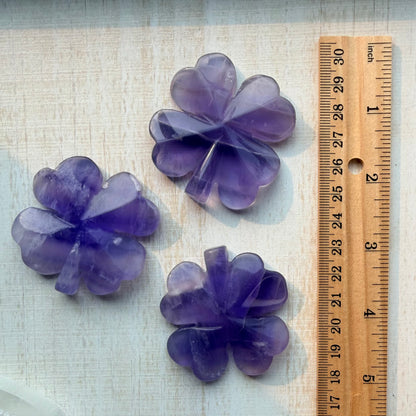 Purple Fluorite Shamrock Carving | Natural Crystal Lucky Charm