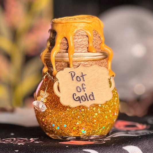 Mini Handmade "Pot of Gold" Glass Kinetic Potion Bottle w/ Clear Quartz & Citrine Crystals