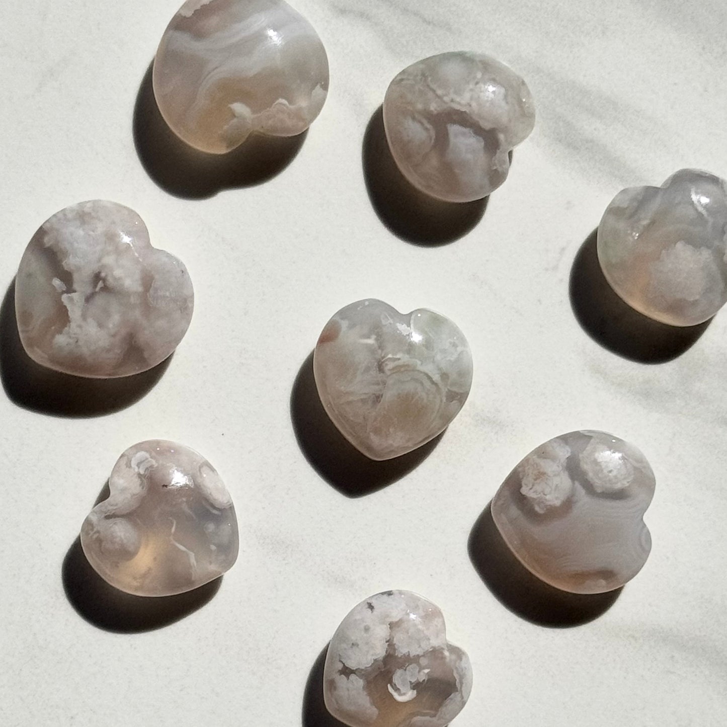 One (1) Tiny Flower Agate Heart Carving