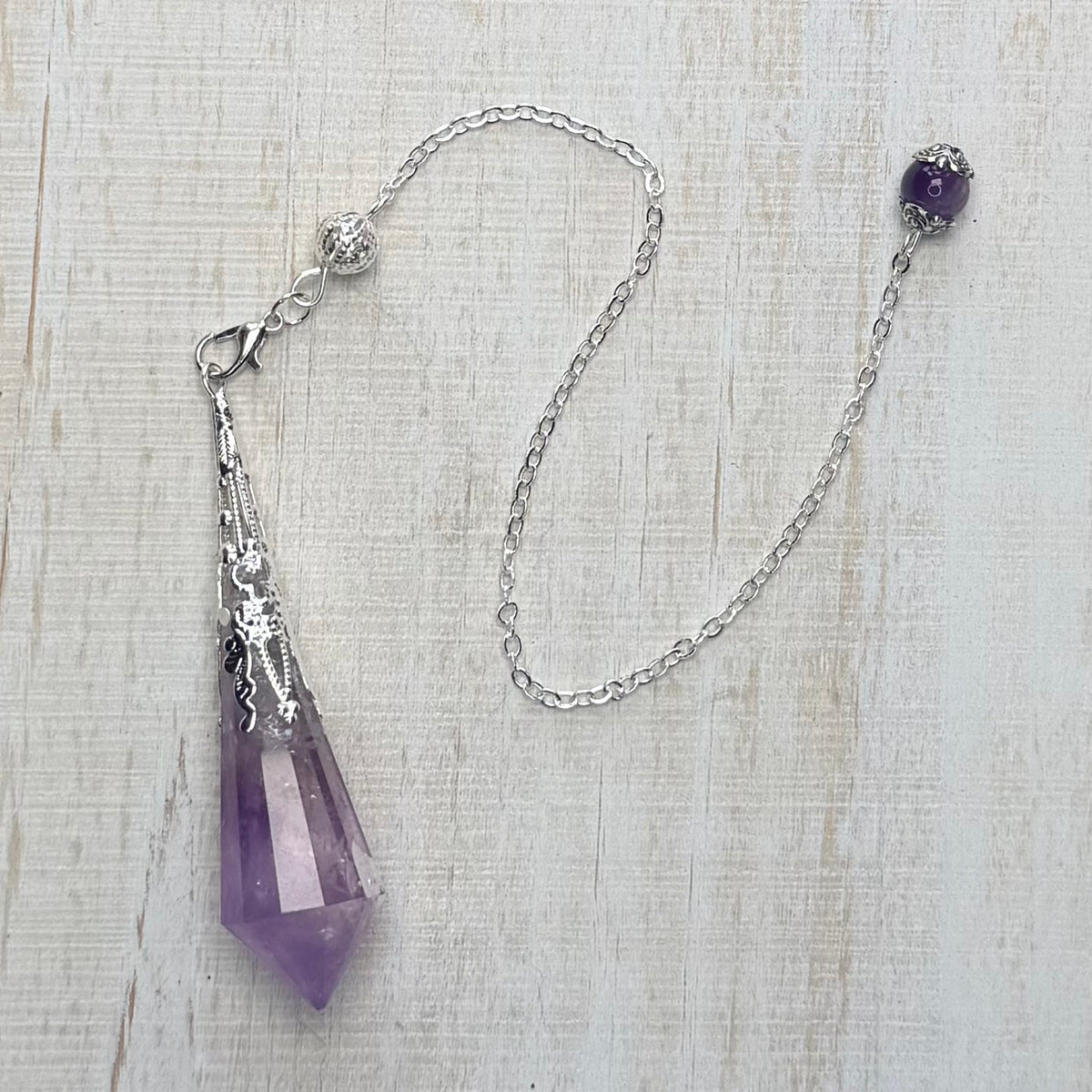 Faceted Crystal Point Pendulum with Silver Filigree Cap | Dowsing & Divination Pendulum