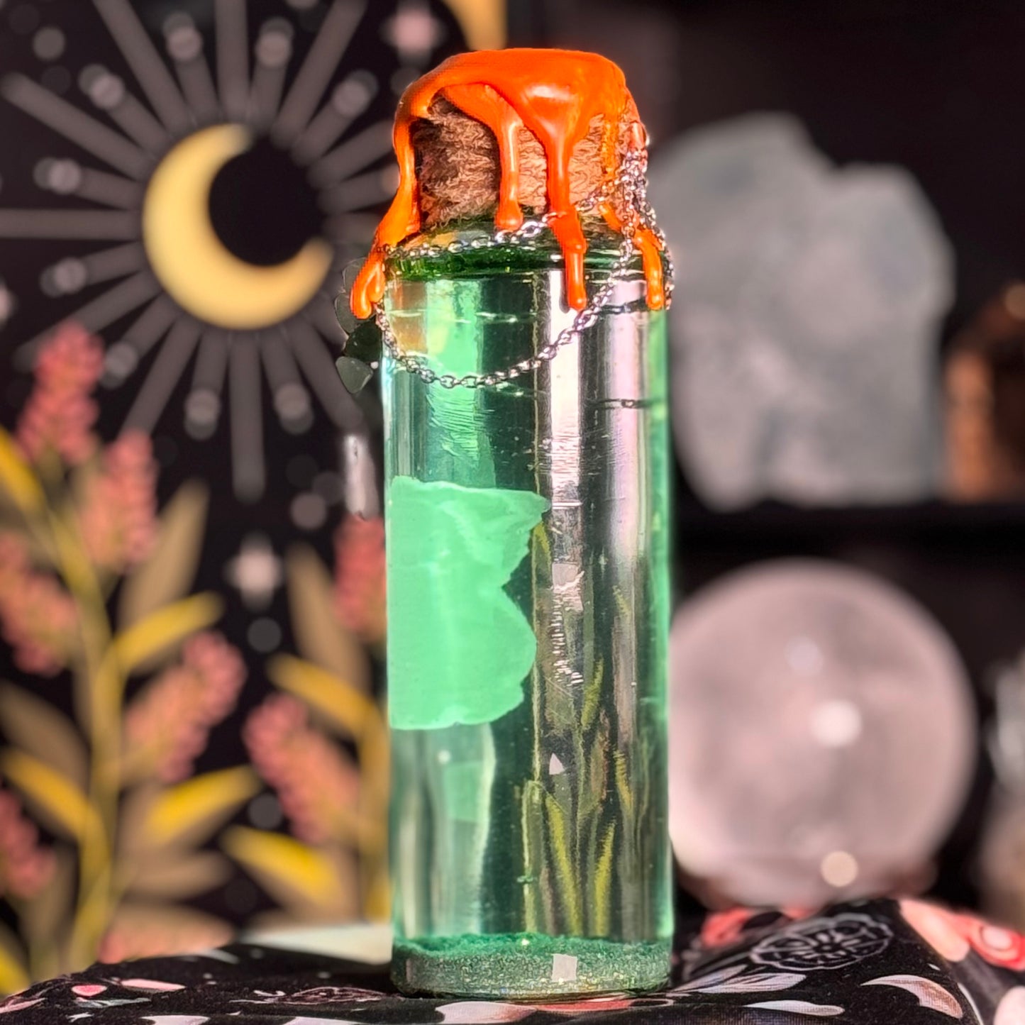 Handmade "Glorious Morning" Glass Kinetic Potion Bottle w/ Green Aventurine Crystals