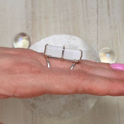 Beautiful Selenite Adjustable Silver Ring from Brazil