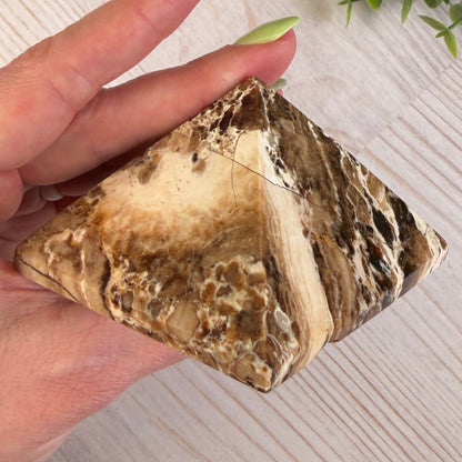 Chocolate Calcite Pyramid – Brown & Cream Crystal for Grounding