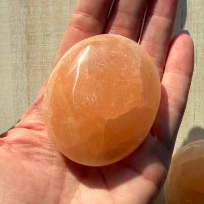 Peach Selenite Palm Stone Medium | Selenite Crystal | Sacral Chakra Crystal