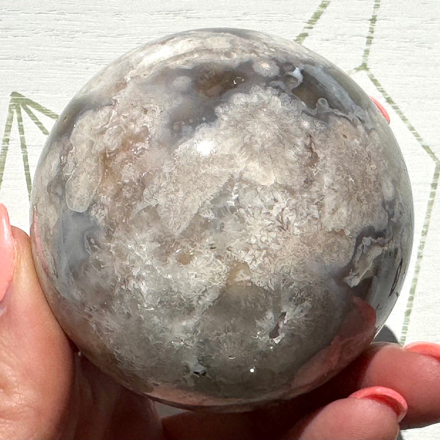 Rare Black Flower Agate Sphere from Madagascar