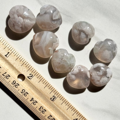 One (1) Tiny Flower Agate Heart Carving