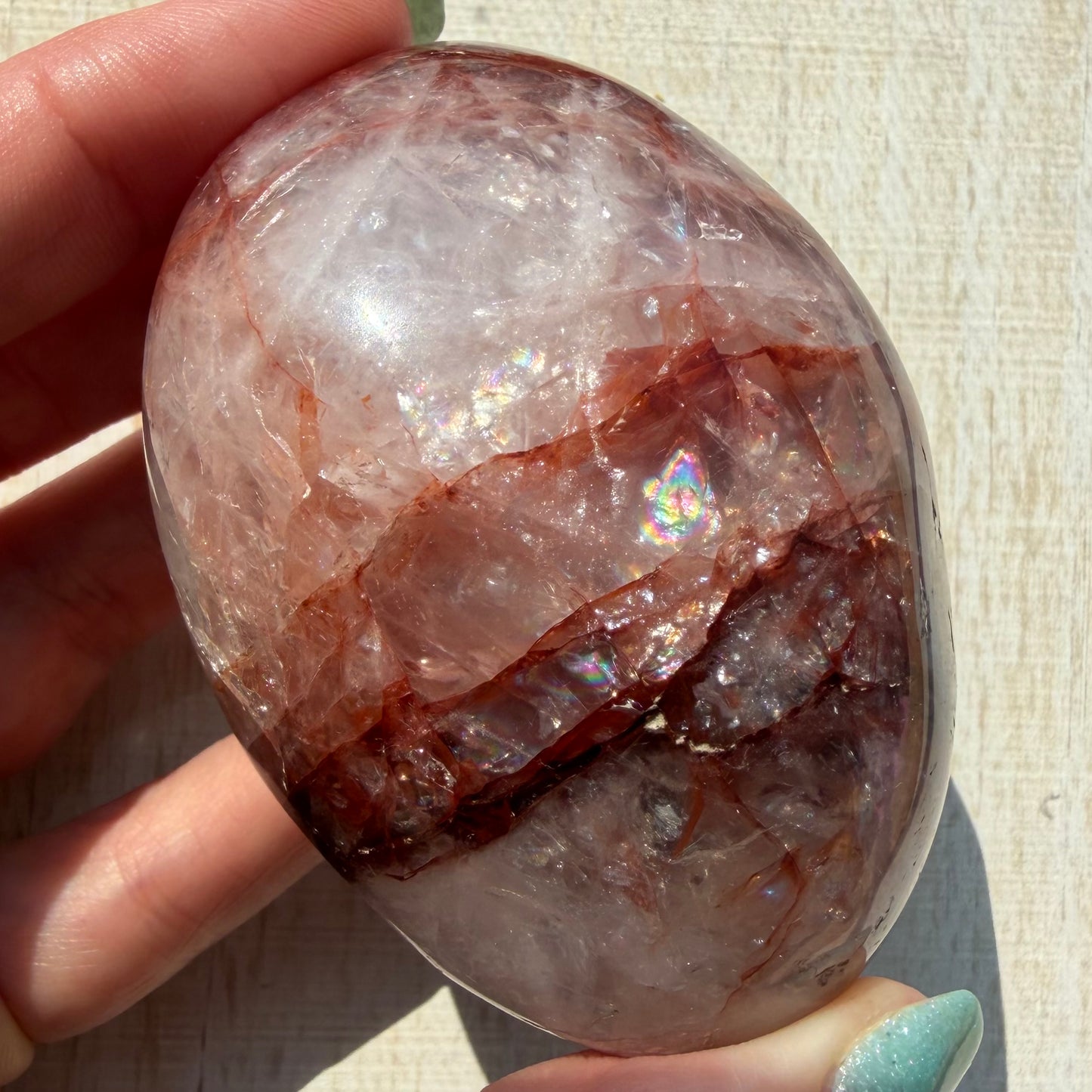 Fire Quartz Palm Stone | Hematoid Quartz | Option H