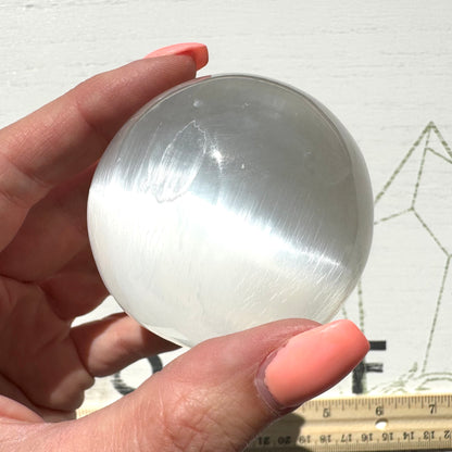 One (1) Medium Satin Spar Selenite Sphere from Morocco