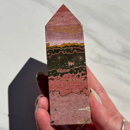 Stunning Natural Pink, Green, & Yellow Ocean Jasper Tower | Option A