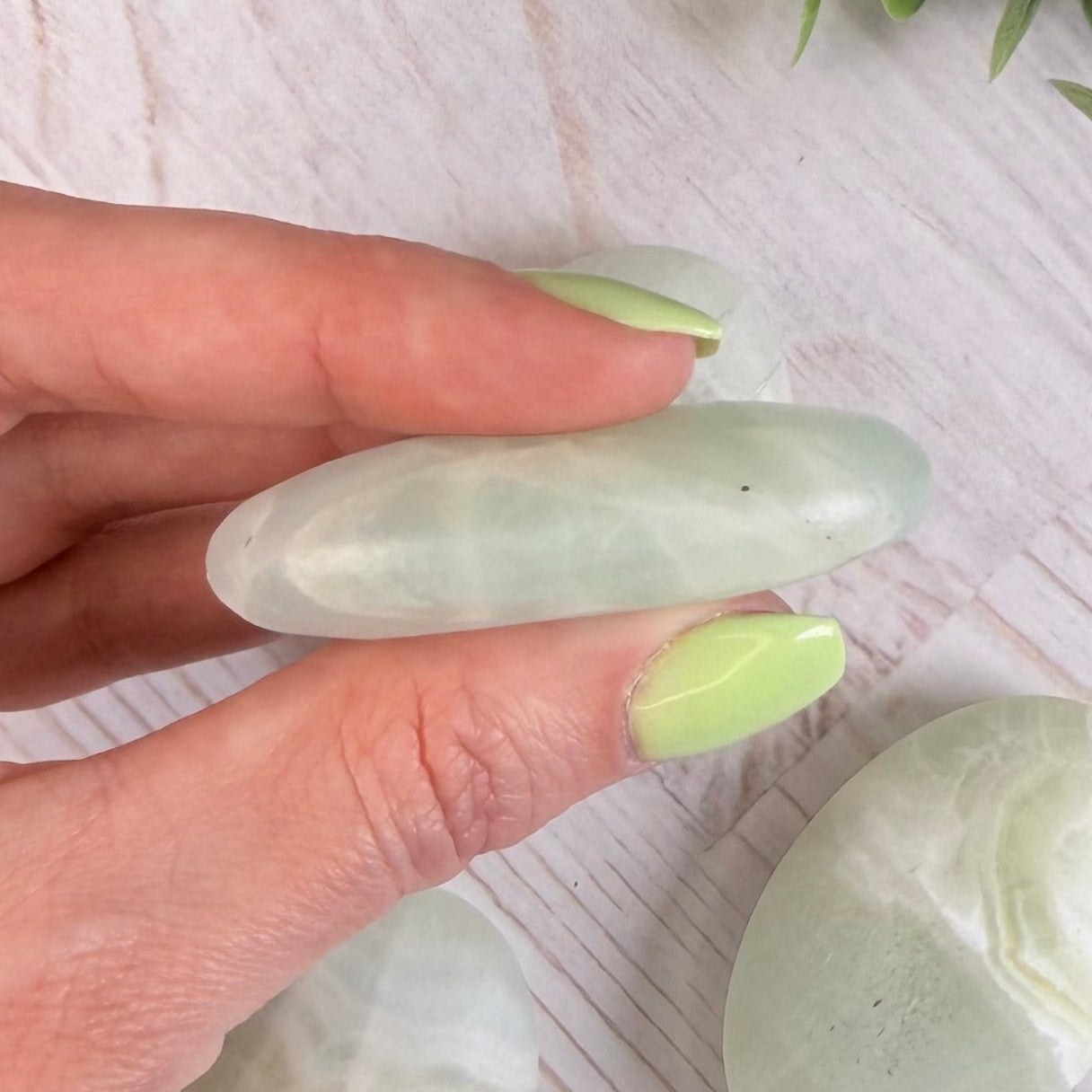 One (1) Pistachio Calcite Palm Stone | Intuitive Select