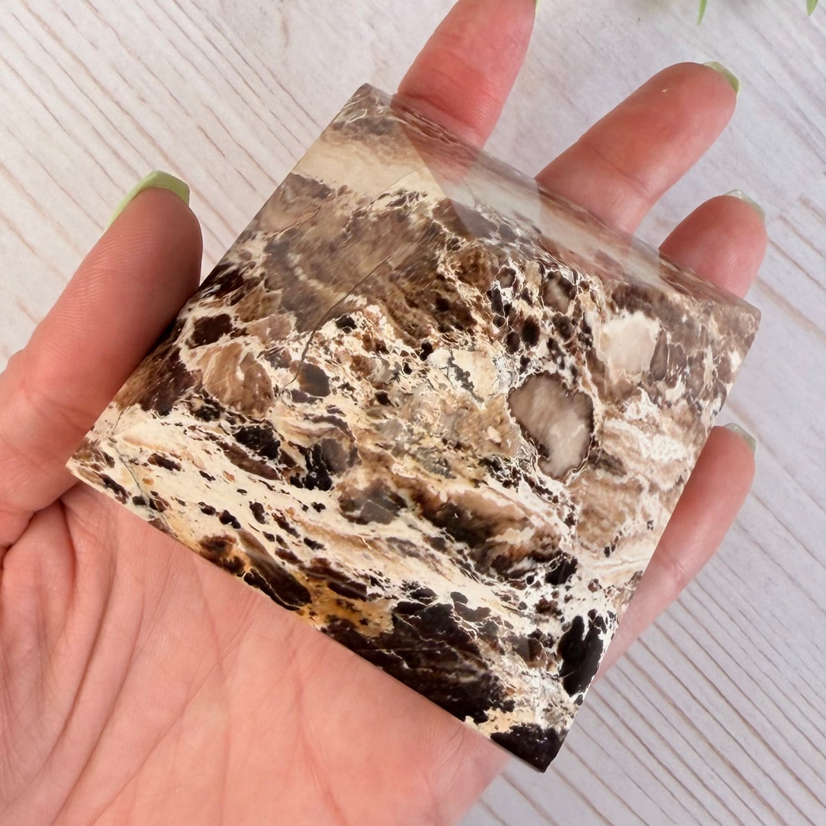 Chocolate Calcite Pyramid – Brown & Cream Crystal for Grounding